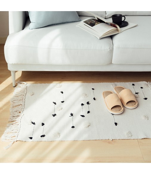 Hot Selling Bohemian Home Decorative Farmhouse Living Room Cotton Woven Handmade Threading Tufted Rug Boho White Black Rug 