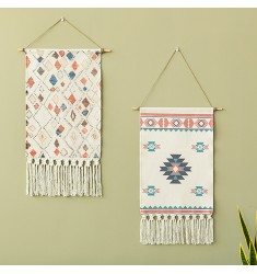 MOCOFO Bohemian Macrame Wall Hanging Set (2pcs) - Woven Tapestry with Tassels for Home Decor, Living Room, Bedroom