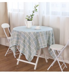 MOCOFO Plaid Tablecloth - Round Table Cover with Lace Trim for Kitchen Dining