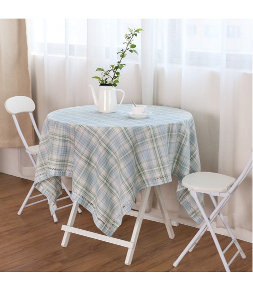MOCOFO Plaid Tablecloth - Round Table Cover with Lace Trim for Kitchen Dining