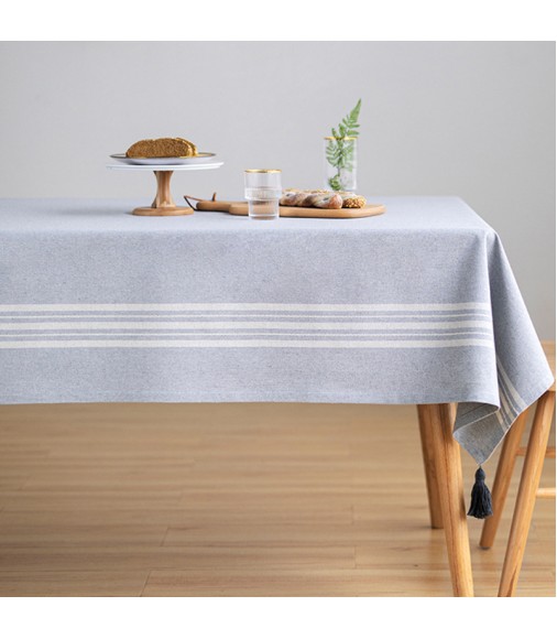 MOCOFO Cotton Linen Tablecloth - Striped Rectangle Table Cover for Kitchen Dining