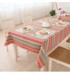 MOCOFO Bohemian Stripe Tablecloth - Colorful Rectangle Table Cover for Dining