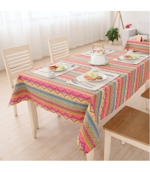 MOCOFO Bohemian Stripe Tablecloth - Colorful Rectangle Table Cover for Dining
