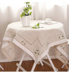 MOCOFO Embroidered Round Tablecloth - Floral Design Table Cover for Dining
