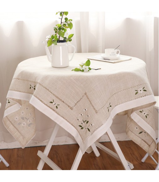MOCOFO Embroidered Round Tablecloth - Floral Design Table Cover for Dining
