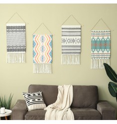 MOCOFO Tribal Geometric Woven Wall Hanging Set (4pcs) - Bohemian Tapestry with Tassels for Living Room, Bedroom Decor