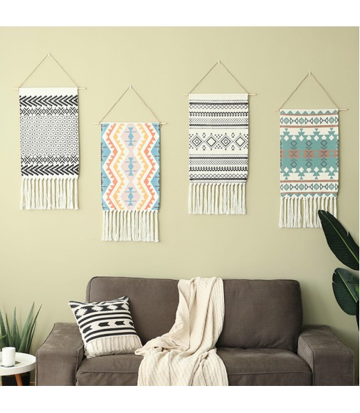 MOCOFO Tribal Geometric Woven Wall Hanging Set (4pcs) - Bohemian Tapestry with Tassels for Living Room, Bedroom Decor