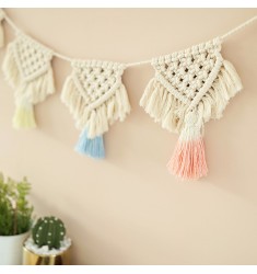 MOCOFO Boho Macrame Garland Wall Hanging Banner with Colorful Tassels - Handmade Woven Cotton Rope Decoration for Nursery, Party, Home Decor
