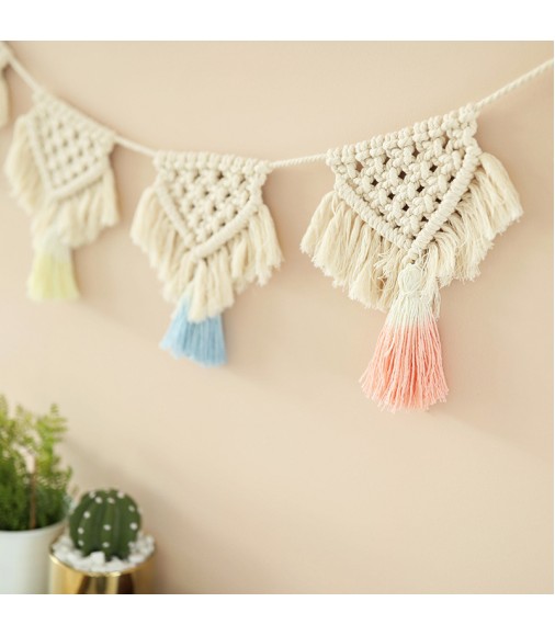 MOCOFO Boho Macrame Garland Wall Hanging Banner with Colorful Tassels - Handmade Woven Cotton Rope Decoration for Nursery, Party, Home Decor