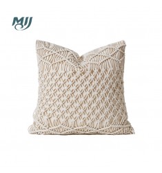 Boho Macrame Throw Pillow Cover - Handmade Knotted Decorative Cushion Case for Sofa, Bed, Living Room - MOCOFO
