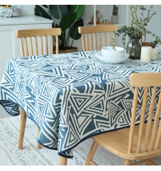 MOCOFO Modern Blue & White Geometric Triangle Tablecloth - Stylish Table Cover for Dining & Kitchen