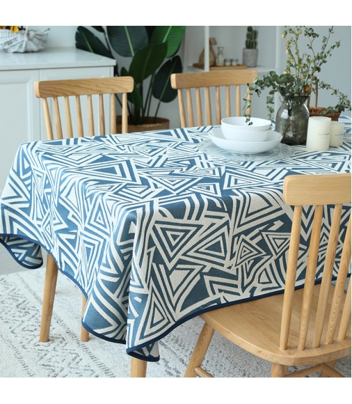 MOCOFO Modern Blue & White Geometric Triangle Tablecloth - Stylish Table Cover for Dining & Kitchen