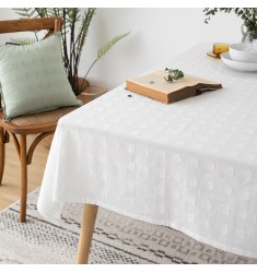 MOCOFO Elegant White Textured Tablecloth - Jacquard Pattern Table Cover for Dining & Special Occasions