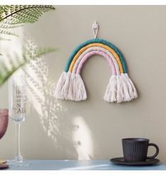 MOCOFO Handmade Rainbow Wall Hanging Decor - Boho Woven Cotton Rope Nursery Decoration for Baby Room, Kids Room, Party, Home