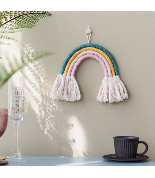 MOCOFO Handmade Rainbow Wall Hanging Decor - Boho Woven Cotton Rope Nursery Decoration for Baby Room, Kids Room, Party, Home