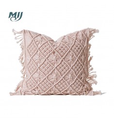 Boho Macrame Fringe Throw Pillow Cover - Handmade Knotted Decorative Cushion Case for Sofa, Bed, Living Room - MOCOFO