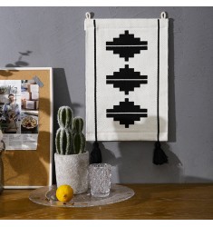 MOCOFO Geometric Print Wall Hanging Tapestry - Modern Black and White Woven Art Decor with Tassels for Living Room, Bedroom, Office