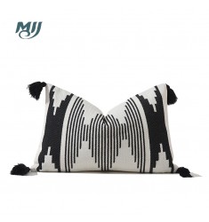 MOCOFO Black and White Geometric Lumbar Pillow Cover - Modern Decorative Cushion with Tassels