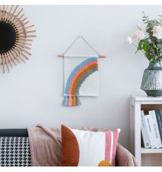 MOCOFO Textured Rainbow Wall Hanging with Tassels - Boho Chic Woven Art Decor for Nursery, Kids Room, Playroom, Home