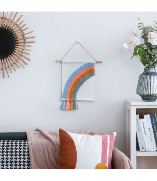 MOCOFO Textured Rainbow Wall Hanging with Tassels - Boho Chic Woven Art Decor for Nursery, Kids Room, Playroom, Home