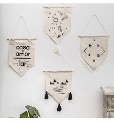 MOCOFO "Casa Amor Lar" Banner Wall Hanging - Boho Chic Printed Pennant with Wooden Dowel for Home Decor, Living Room, Bedroom