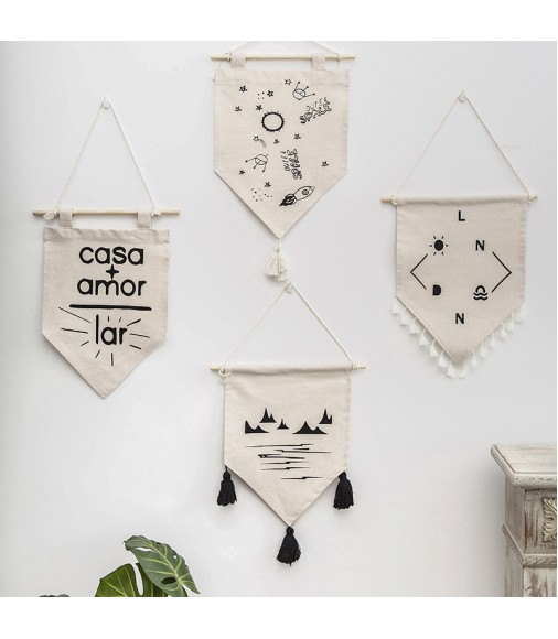 MOCOFO "Casa Amor Lar" Banner Wall Hanging - Boho Chic Printed Pennant with Wooden Dowel for Home Decor, Living Room, Bedroom