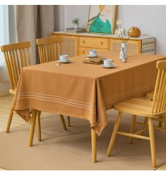 MOCOFO Solid Caramel Brown Tablecloth with Striped Hem - Elegant Table Cover for Dining & Everyday Use