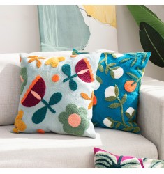 MOCOFO Embroidered Cushion Cover, Floral Pillow Case, 45x45cm, Modern Home Decor