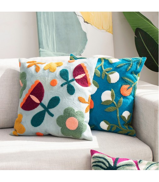 MOCOFO Embroidered Cushion Cover, Floral Pillow Case, 45x45cm, Modern Home Decor