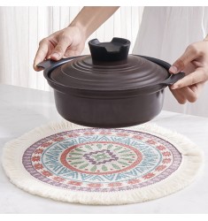 MOCOFO Round Bohemian Placemat with Fringe - Colorful Woven Table Mat