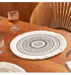 MOCOFO Round Woven Placemat with Tassels - Boho Dining Table Decor