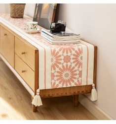 MOCOFO Boho Woven Table Runner - Striped Tribal Design with Tassels for Dining Table Decor