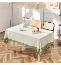MOCOFO Geometric Pattern Tablecloth with Green Border - Stylish Table Cover for Dining & Kitchen