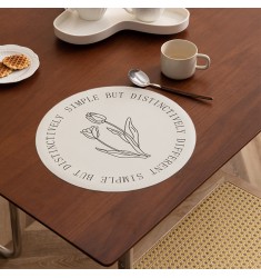 MOCOFO Round Woven Placemat - Beige with Embroidered Edge - Table Decor