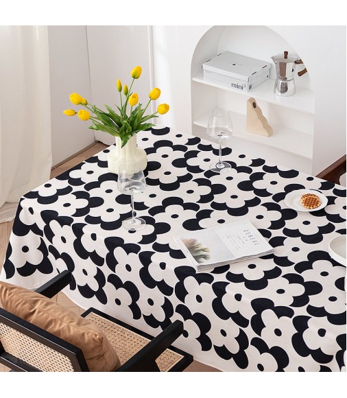 MOCOFO Bold Floral Tablecloth - Black and White Flower Pattern Table Cover for Dining & Kitchen