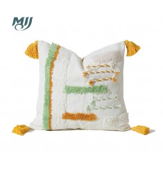 Lulu Boho Textured Throw Pillow Cover with Tassels - Modern Abstract Decorative Cushion Case for Sofa, Bed, Living Room - MOCOFO