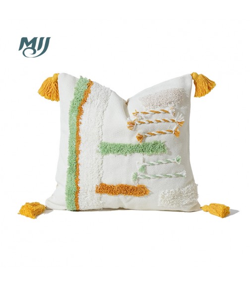 Lulu Boho Textured Throw Pillow Cover with Tassels - Modern Abstract Decorative Cushion Case for Sofa, Bed, Living Room - MOCOFO