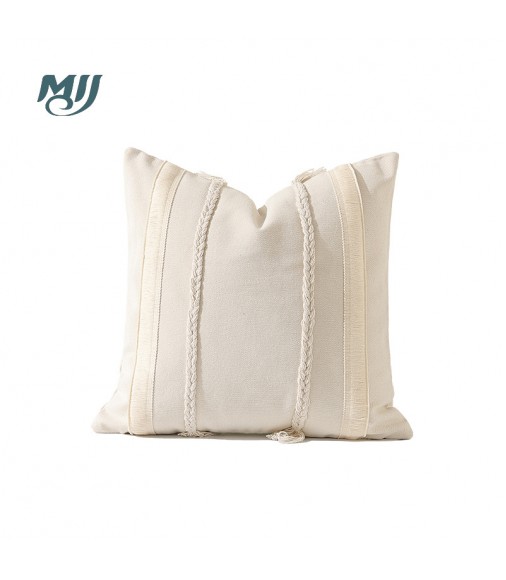 MOCOFO Textured Braided Throw Pillow Cover - Off-White Boho Decorative Cushion Cover for Home
