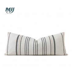 MOCOFO Handwoven Striped Lumbar Pillow - Off-White Decorative Oblong Cushion for Sofa and Bed