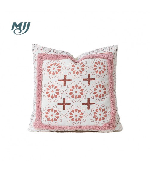 Embroidered Square Throw Pillow Cover with Tassels - Boho Decorative Cushion Case for Sofa, Bed, Living Room - MOCOFO