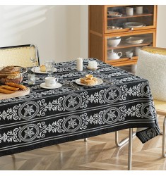 MOCOFO Black and White Damask Tablecloth - Elegant Patterned Table Cover for Dining & Special Occasions