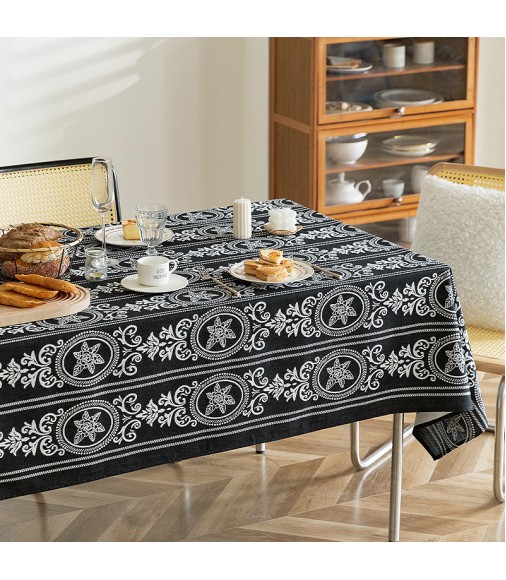 MOCOFO Black and White Damask Tablecloth - Elegant Patterned Table Cover for Dining & Special Occasions
