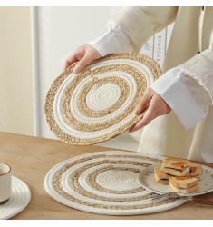 MOCOFO Round Braided Placemat - White Cotton Table Mat - Dining Decor