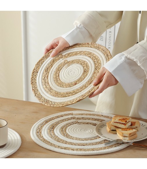 MOCOFO Round Braided Placemat - White Cotton Table Mat - Dining Decor