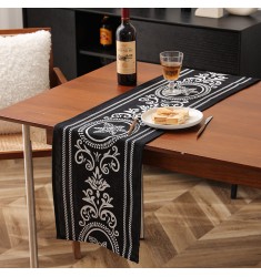 MOCOFO Black and White Floral Table Runner - Elegant Damask Pattern for Dining Table Decor