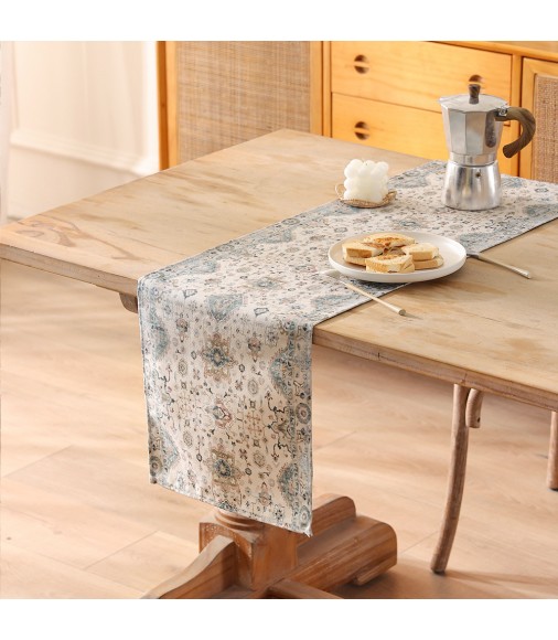 MOCOFO Vintage Print Table Runner - American Retro Linen-like Fabric for Dining & Coffee Table, Cabinet Decor