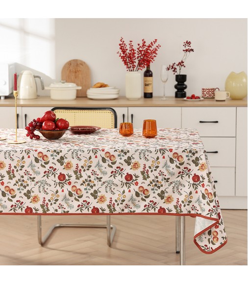 MOCOFO Retro Yellow Floral Tablecloth - Vintage Inspired Kitchen Dining Table Cover - Waterproof, Wipeable Fabric