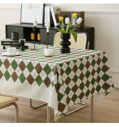 MOCOFO Classic Checkered Tablecloth - Brown & Beige Gingham Kitchen Dining Table Cover - Washable Fabric