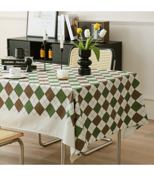 MOCOFO Classic Checkered Tablecloth - Brown & Beige Gingham Kitchen Dining Table Cover - Washable Fabric