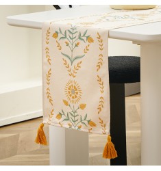 MOCOFO Floral Table Runner with Tassels - Nordic Style Linen-like Soft Fabric for Dining & Coffee Table